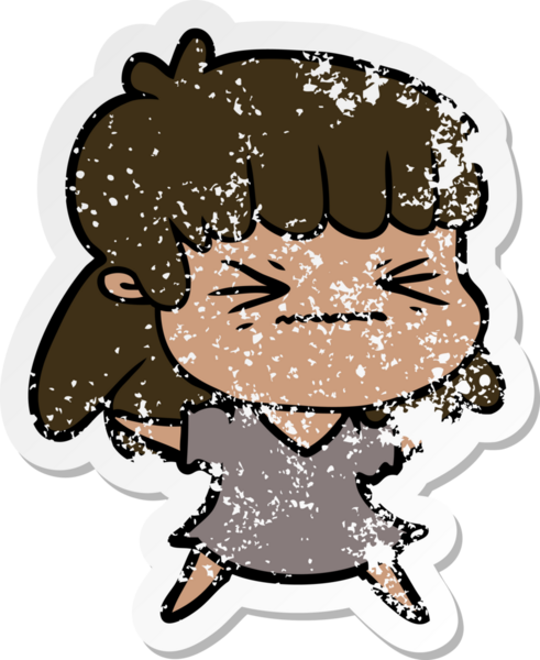 Bir insan tarafından çizilmiş karikatür bir kadının sıkıntılı çıkartması.