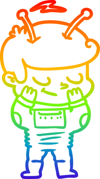 gökkuşağı gradyan çizimi utangaç bir çizgi film uzay adamı bir insan tarafından çizildi