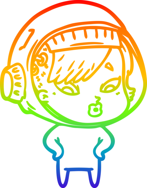 Gökkuşağı gradyan çizgi çizimi bir insan tarafından çizilmiş astronot bir kadın.