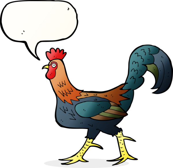 Bir insan tarafından çizilmiş konuşma balonlu horoz çizgi filmi.