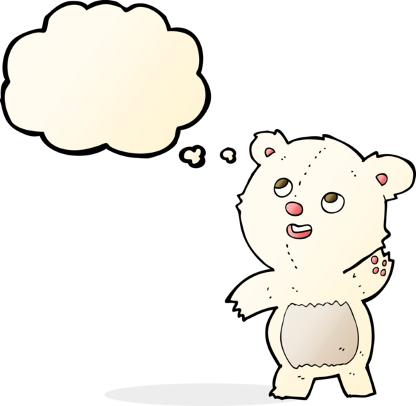 Bir insan tarafından çizilmiş düşünce baloncuklu şirin kutup ayısı ayıcığı sallaması.