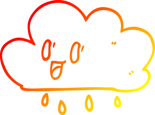 Bir çizgi filmin sıcak gradyan çizimi bir insan tarafından çizilmiş mutlu gri bulut