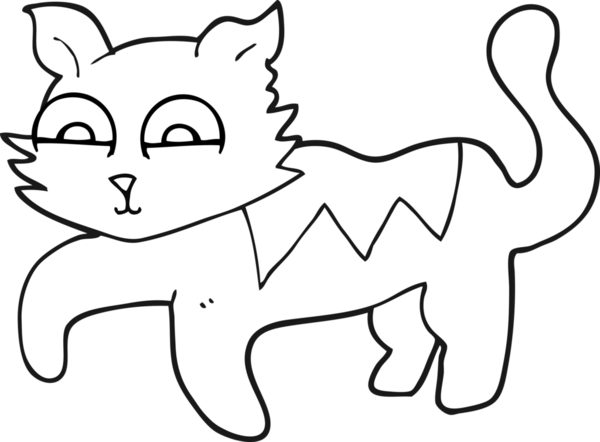 Bir insan tarafından çizilmiş siyah beyaz çizgi film kedisi.
