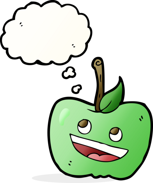 bir insan tarafından çizilmiş düşünce baloncuklu çizgi film elması