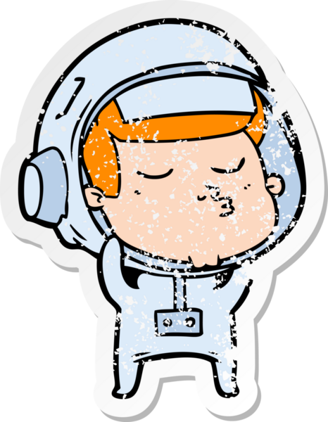 Bir insan tarafından çizilmiş kendinden emin bir astronotun sıkıntılı çıkartması.