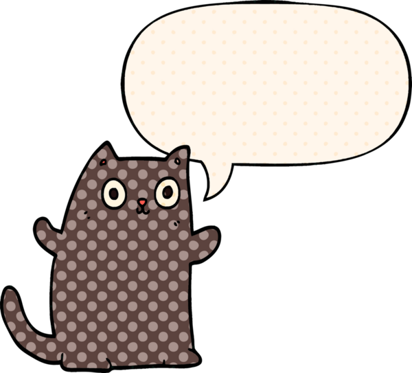 Çizgi roman tarzında konuşma balonu olan çizgi film kedisi bir insan tarafından çizildi.