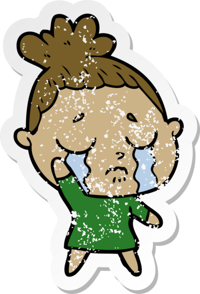 Bir insan tarafından çizilmiş, ağlayan bir karikatür çıkartması.