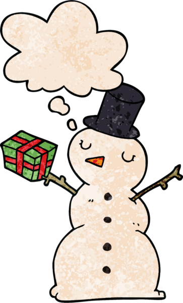 bir insan tarafından çizilmiş grunge desenli düşünce baloncuklu kardan adam.