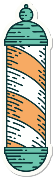 Bir insan tarafından çizilmiş geleneksel bir berber direği stili dövme çıkartması.