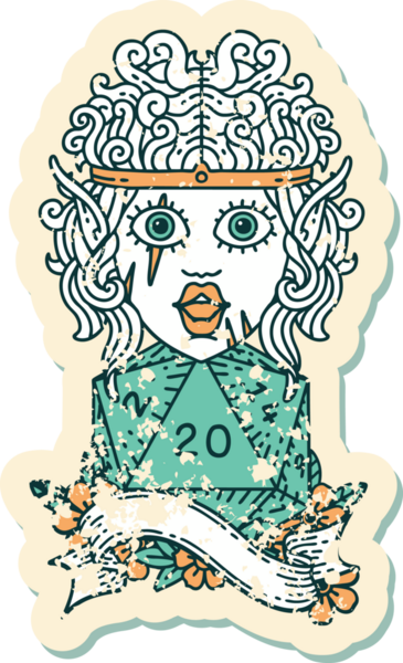 Retro Dövme Tarzı Bir insan tarafından çizilmiş 20 zarlı barbar karakter