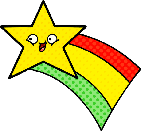 Bir insan tarafından çizilmiş kayan gökkuşağı yıldızının çizgi filmi.