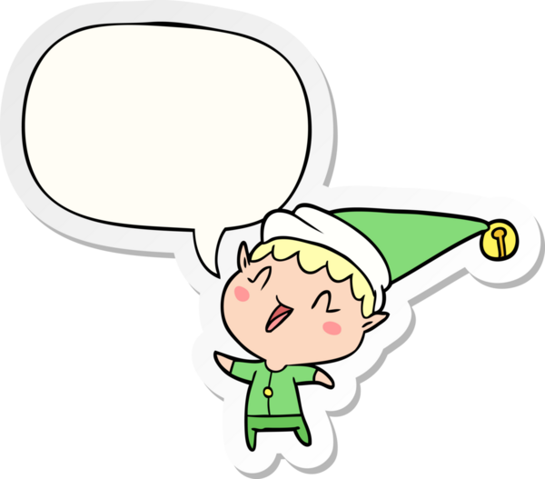 Bir insan tarafından çizilmiş balon çıkartmalı mutlu noel elfleri.