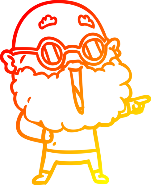 Çizgi film karakteri, sakallı, neşeli bir adamın insan tarafından çizilmiş sıcak çizgi çizimi.