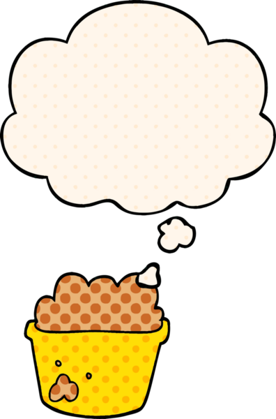 Çizgi roman tarzında bir insan tarafından çizilmiş düşünce baloncuğu olan bir saksı toprak.