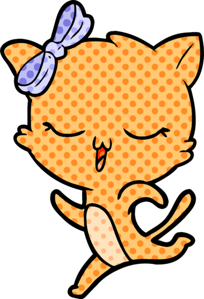 Bir insan tarafından çizilmiş kafasında yay olan çizgi film kedisi.