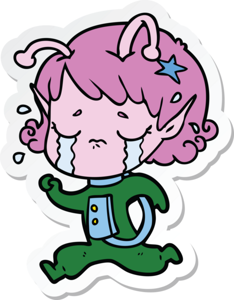 Bir insan tarafından çizilmiş ağlayan uzaylı bir kızın çıkartması.