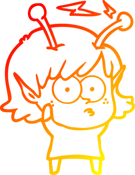 Bir insan tarafından çizilmiş bir uzaylı kız çizgi çizimi.