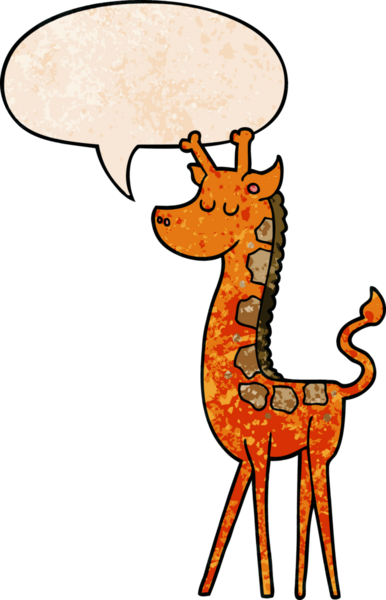 bir insan tarafından çizilmiş eski moda konuşma baloncuklu çizgi film zürafası.