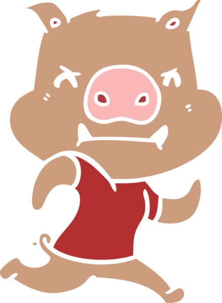 Bir insan tarafından çizilen kızgın düz renkli çizgi film domuzu.