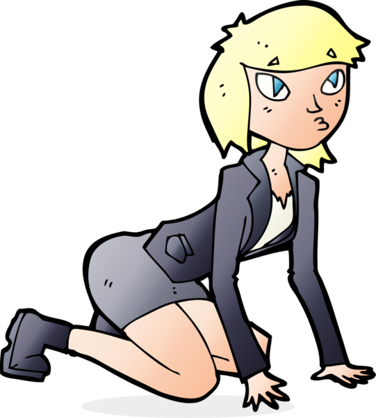 Bir insan tarafından çizilmiş el ve dizlerinin üzerinde çizgi film kadını.