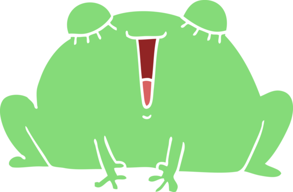 Bir insan tarafından çizilmiş düz renk çizgi film kurbağası.