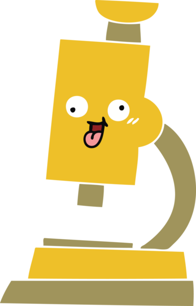 Bir insan tarafından çizilmiş bir mikroskobun düz renkli retro karikatürü