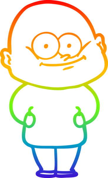 Gökkuşağı gradyan çizgi çizimi bir insan tarafından çizilmiş kel bir adamın çizimi