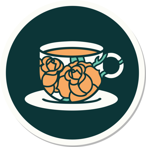 Geleneksel bir kupa stili dövme çıkartması ve bir insan tarafından çizilmiş çiçekler.