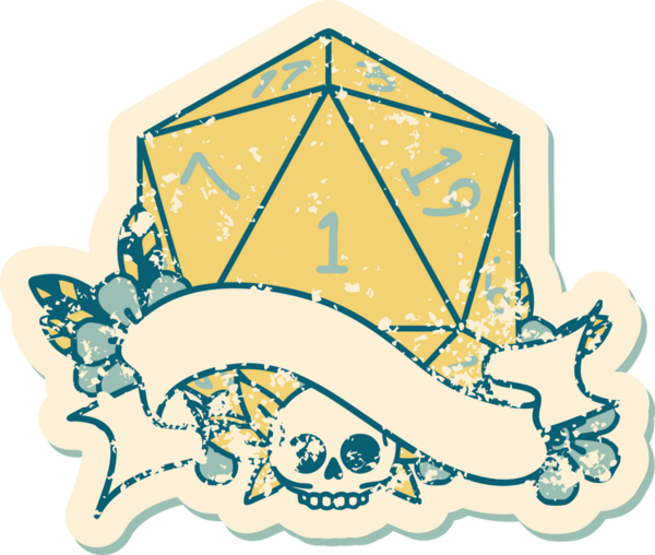 Retro Dövme Biçimi Doğal Bir d20 zar bir insan tarafından çizildi