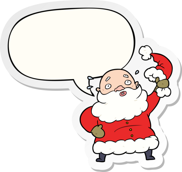 Çizgi film Noel Baba şapkasını bir insan tarafından çizilmiş balon çıkartmasıyla sallıyor.