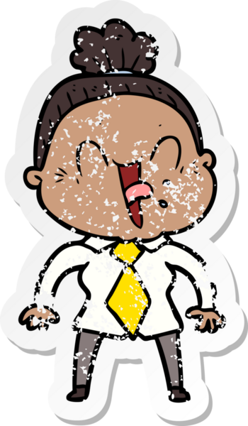 Bir insan tarafından çizilmiş mutlu, yaşlı bir kadının sıkıntılı çıkartması.