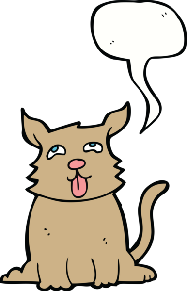 bir insan tarafından çizilmiş konuşma balonlu mutlu bir köpek.