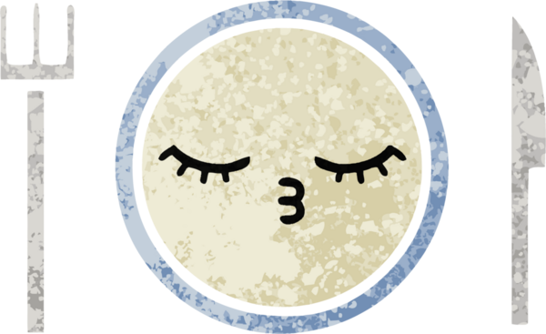 Bir insan tarafından çizilmiş yemek tabağının retro çizim tarzı karikatürü.