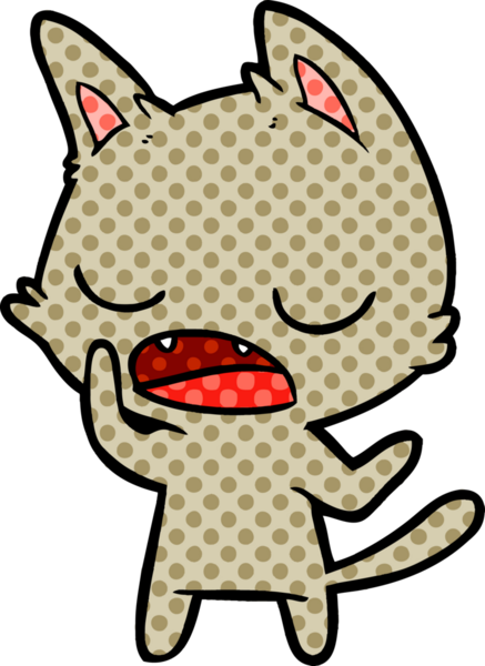 Bir insan tarafından çizilmiş konuşan kedi çizgi filmi.