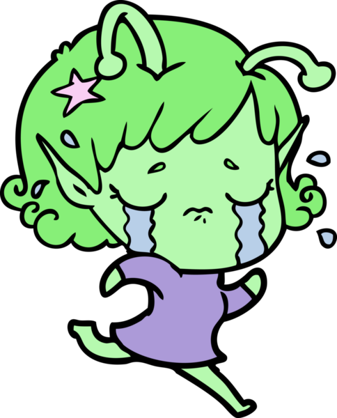 Bir insan tarafından çizilmiş ağlayan uzaylı kız çizgi filmi.