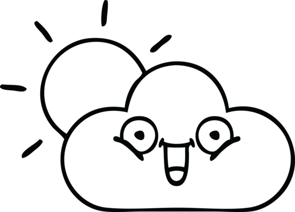 Bir insan tarafından çizilmiş fırtına bulutu ve güneş çizimleri.