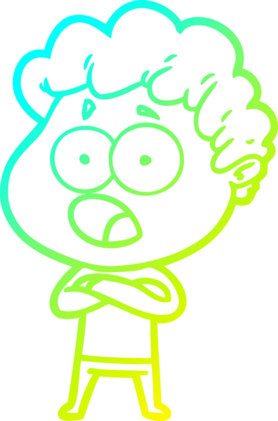 Bir insan tarafından çekilen şaşkınlık içinde soluk soluğa bir çizgi film karakteri çizimi.