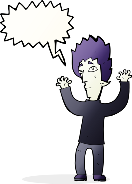 Bir insan tarafından çizilen konuşma baloncuğuyla pes eden vampir çizgi filmi.