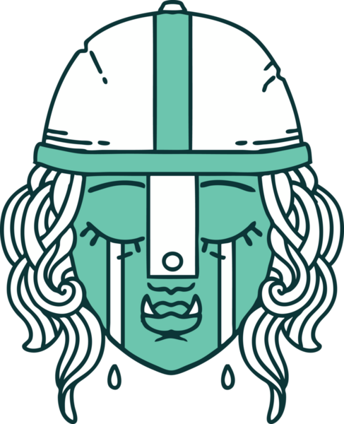 Retro Dövme Tarzı Ağlayan Ork Savaşçısı karakteri bir insan tarafından çizilmiş