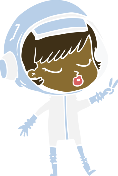 Düz renkli çizgi film. Bir insan tarafından çizilmiş güzel astronot kız.