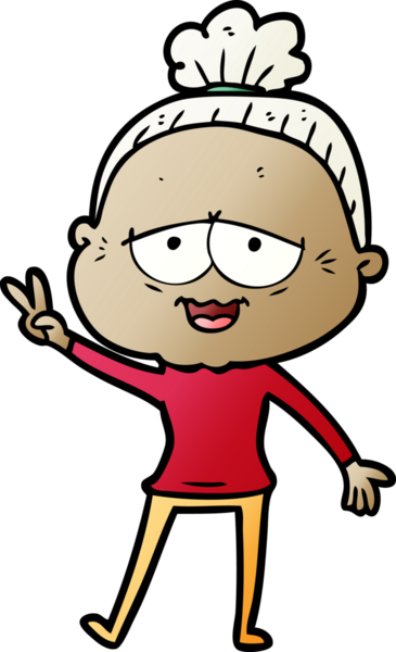 Bir insan tarafından çizilmiş mutlu yaşlı kadın çizgi filmi.