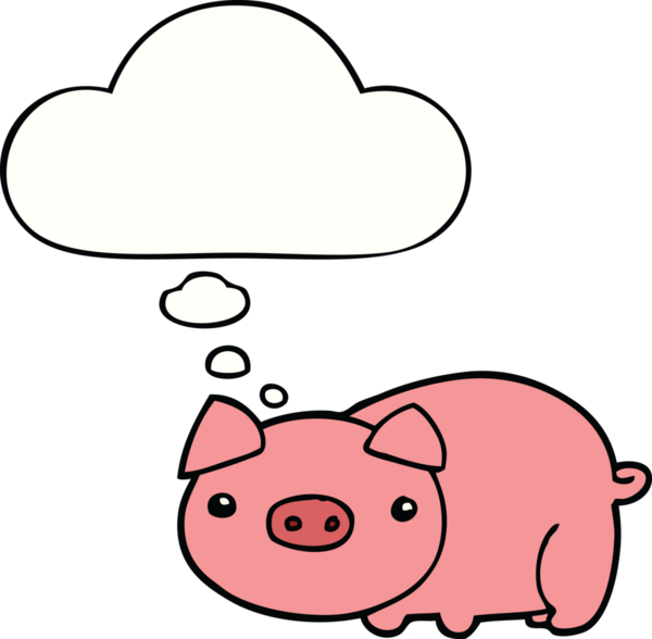 Bir insan tarafından çizilmiş düşünce balonlu çizgi film domuzu.