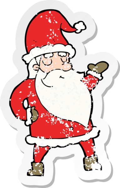 Bir insanın çizdiği Noel Baba çizgi filminin gerilimli retro çıkartması.