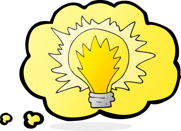 Bir insan tarafından çizilmiş serbest çizim düşünce kabarcığı çizgi film ampulü