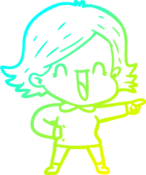 Bir insan tarafından çizilmiş, gülen bir kadının çizgi film çizimi.