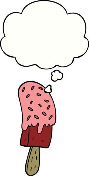 Bir insan tarafından çizilmiş düşünce balonlu dondurma lolipopu.