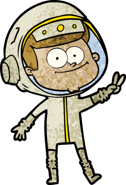 Bir insan tarafından çizilmiş mutlu astronot çizgi filmi.