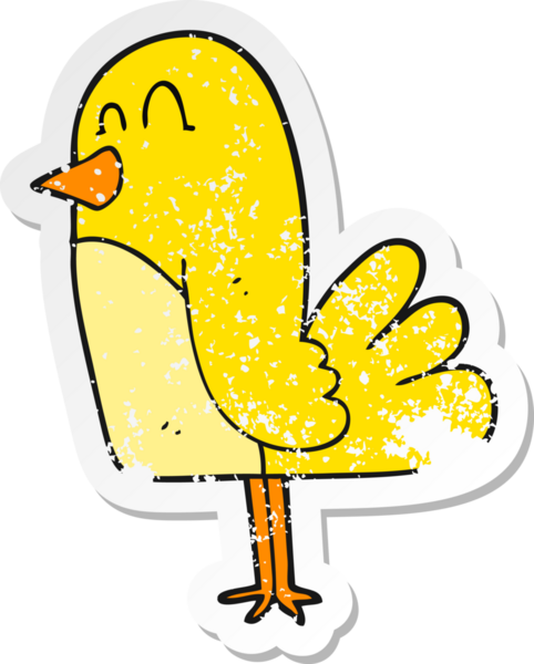 Bir insan tarafından çizilmiş karikatür kuşunun gerilmiş çıkartması.