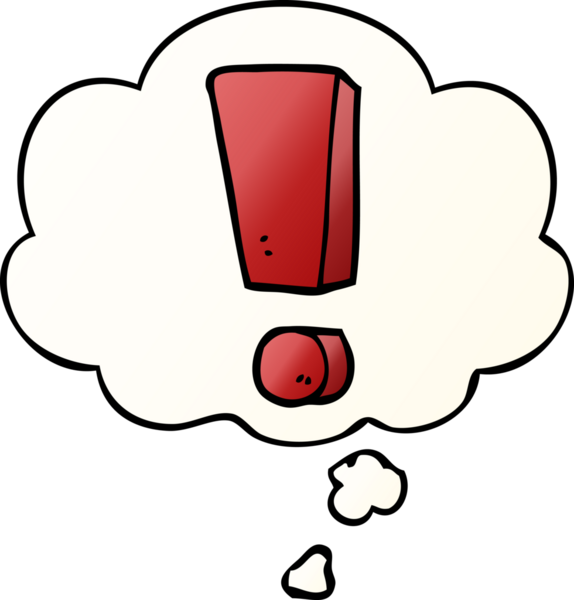 Düşünce baloncuğu ile bir insan tarafından çizilmiş çizgi film ünlem işareti