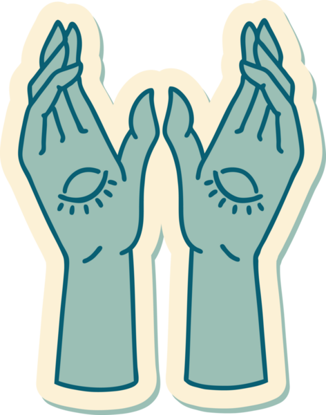 Bir insan tarafından çizilmiş geleneksel mistik eller stili dövme çıkartması.